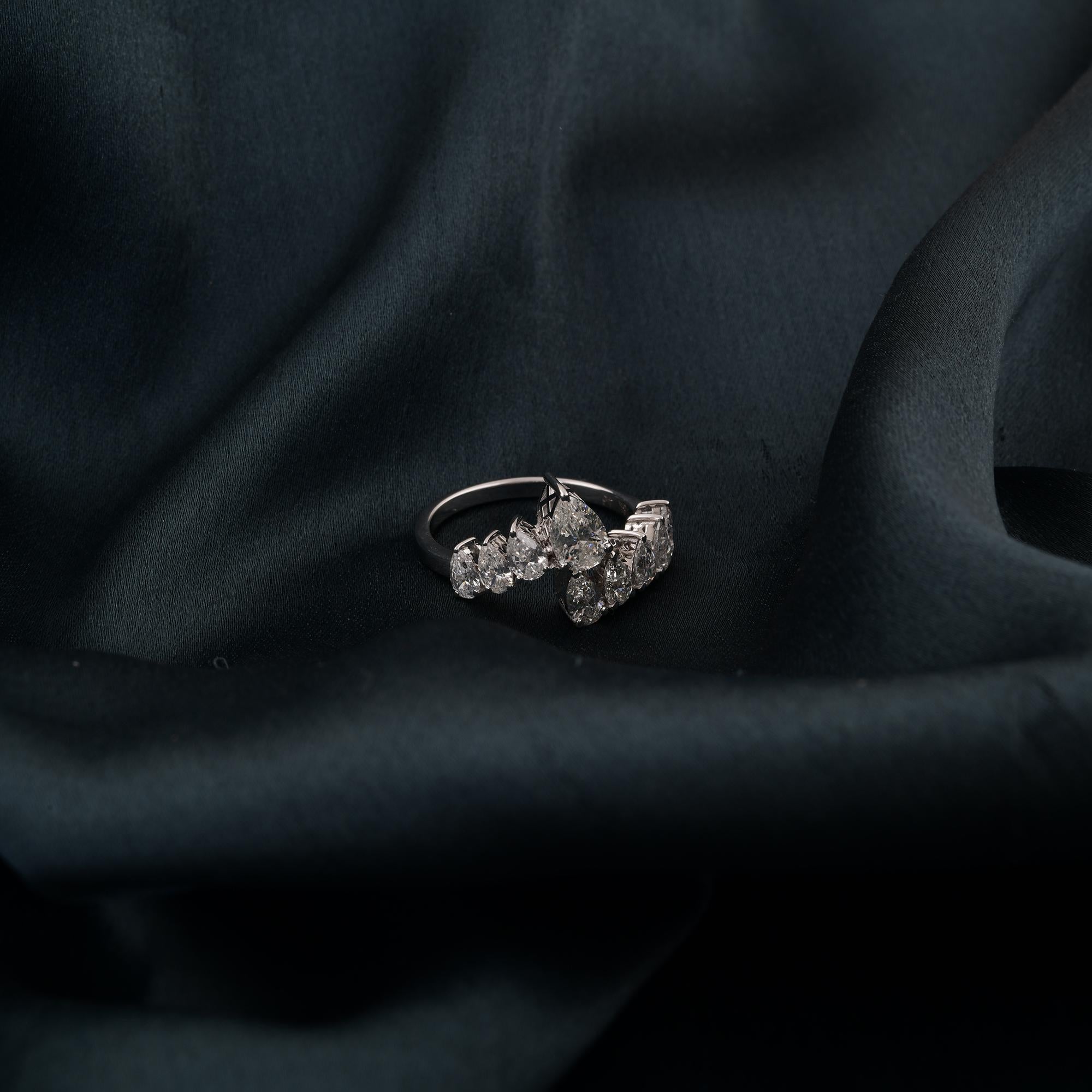 Modern Natural 1.85 Carat Pear Diamond Wrap Ring 14 Karat White Gold Handmade Jewelry For Sale
