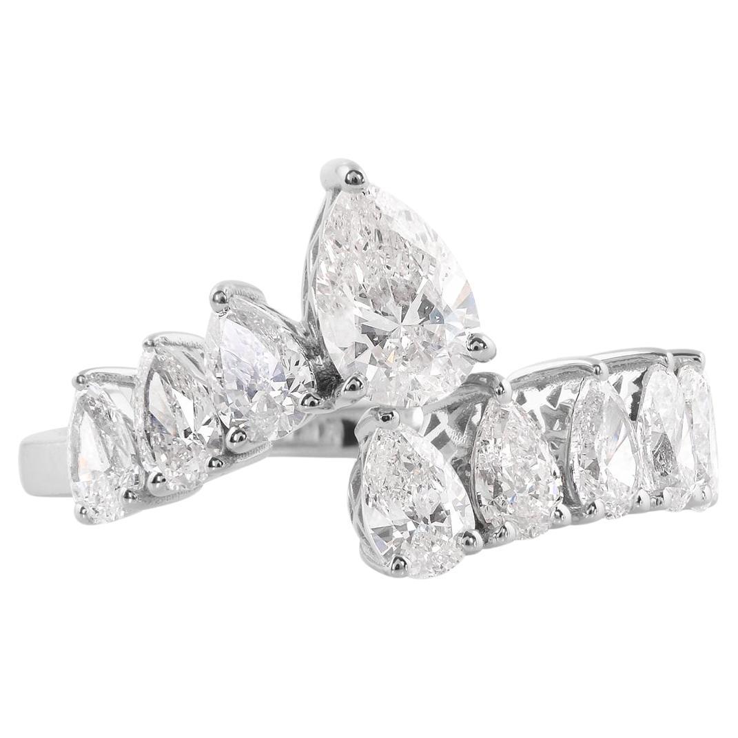 Natural 1.85 Carat Pear Diamond Wrap Ring 14 Karat White Gold Handmade Jewelry For Sale