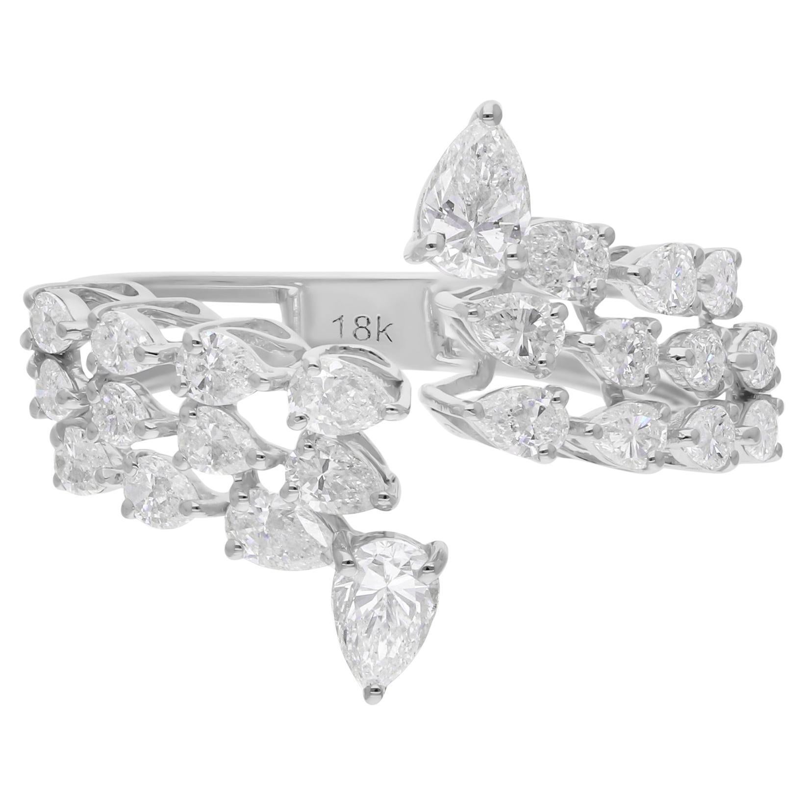 Anillo puño de diamantes en forma de pera SI/H de 1,85 quilates naturales Joyas de oro blanco de 14 quilates