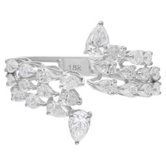 Bague manchette en or blanc 14 carats avec diamants naturels en forme de poire de 1,85 carat SI/H