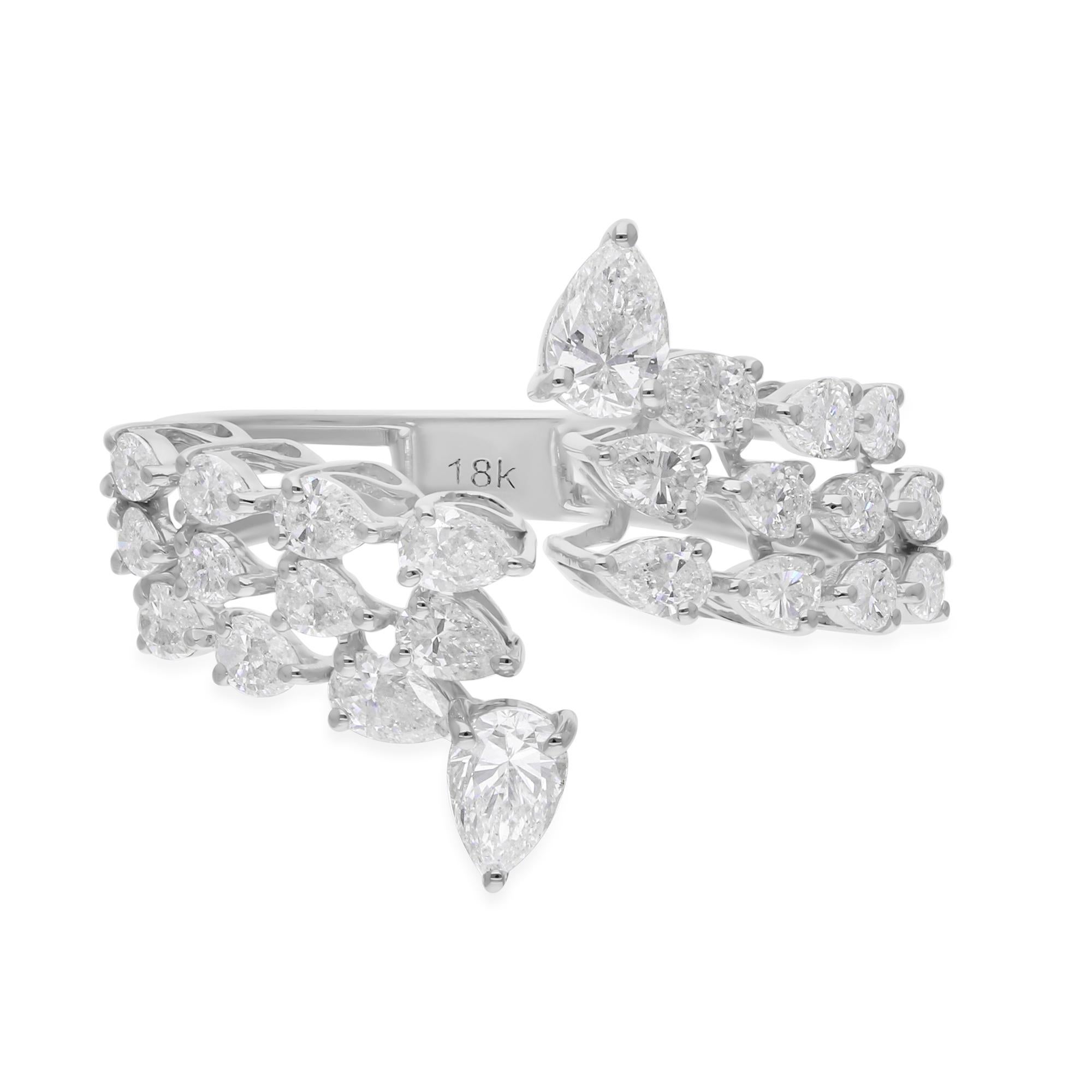 Anillo puño de diamantes en forma de pera SI/H de 1,85 quilates naturales Joyas de oro blanco de 18 quilates