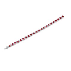 Natural 18.55 Ct TW Emerald-Cut Ruby & Diamond Bracelet GIA 18K White Gold