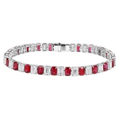 Natural 18.55 Ct TW Emerald-Cut Ruby & Diamond Bracelet GIA 18K White Gold