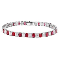 Natural 18.55 Ct TW Emerald-Cut Ruby & Diamond Bracelet GIA 18K White Gold