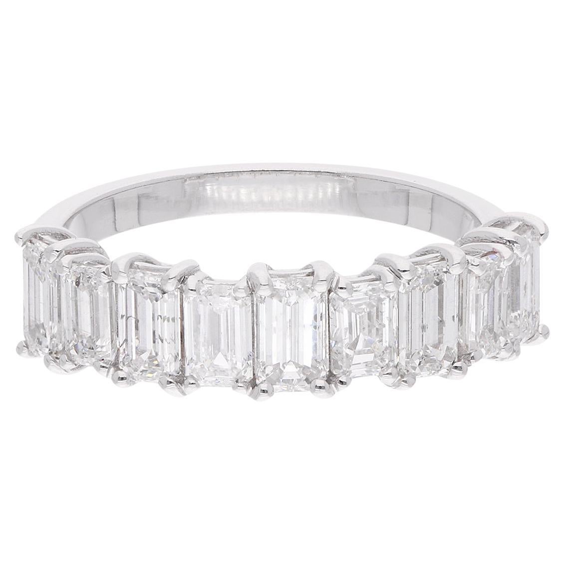 Nature 1.85ct Emerald Cut Diamond Half Eternity Band Ring 14 Karat White Gold