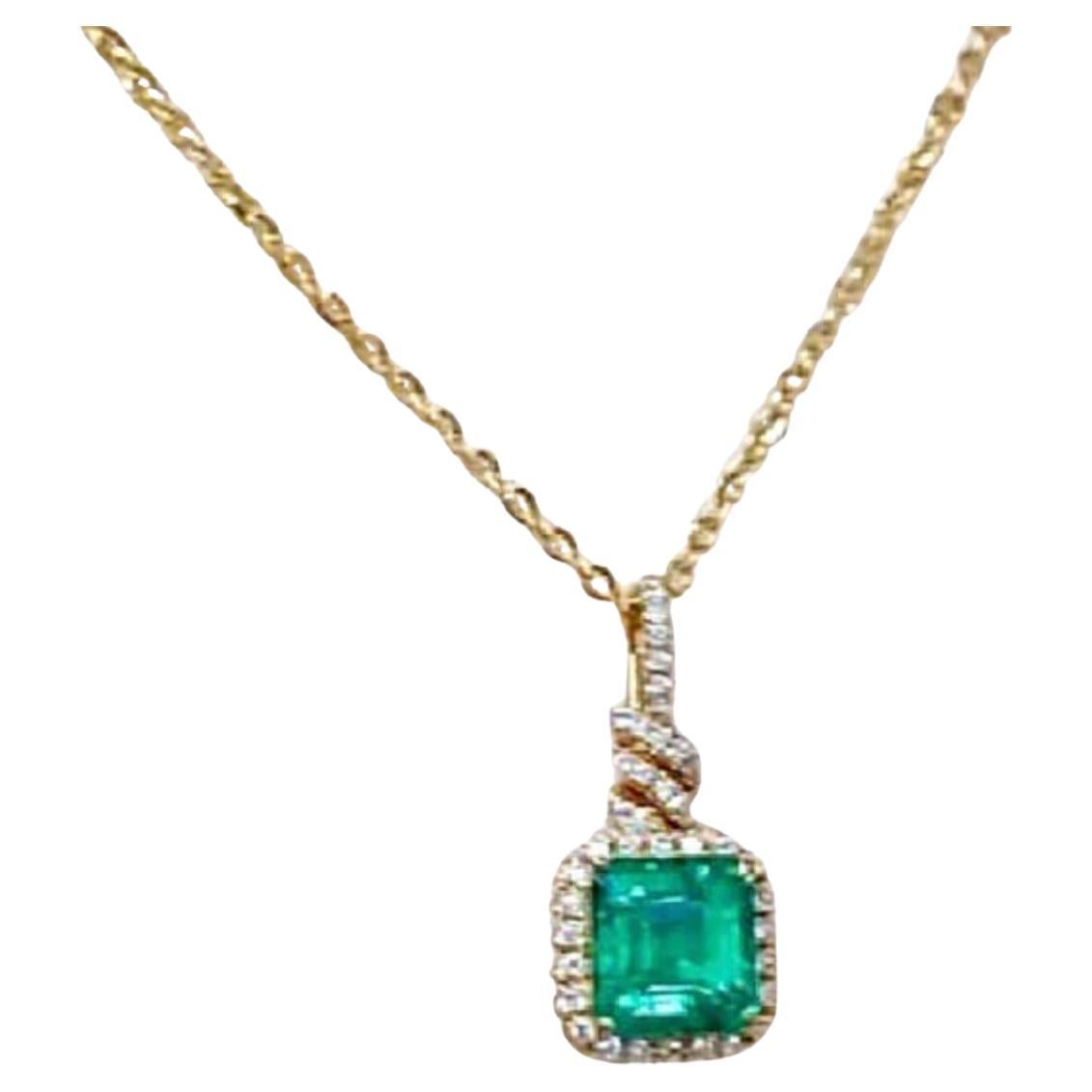 Emerald and Diamond Pendant Necklace in 14K Gold, 1.85ct Emerald