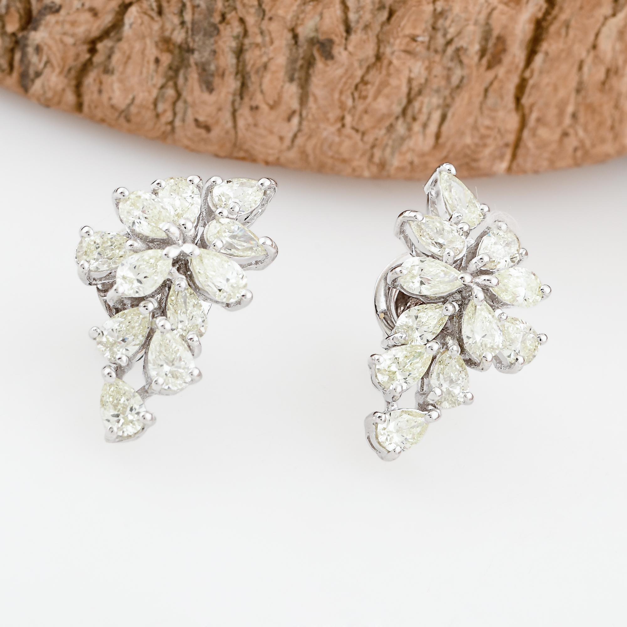 Pendientes de diamantes marquesa pera SI/H naturales de 1,86 quilates y oro blanco de 18 quilates Moderno en venta
