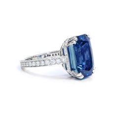Natural 18.66 Ct Unheated Burmese Blue Sapphire Cocktail Ring 18K White Gold