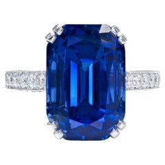 Natural 18.66 Ct Unheated Burmese Blue Sapphire Cocktail Ring 18K White Gold