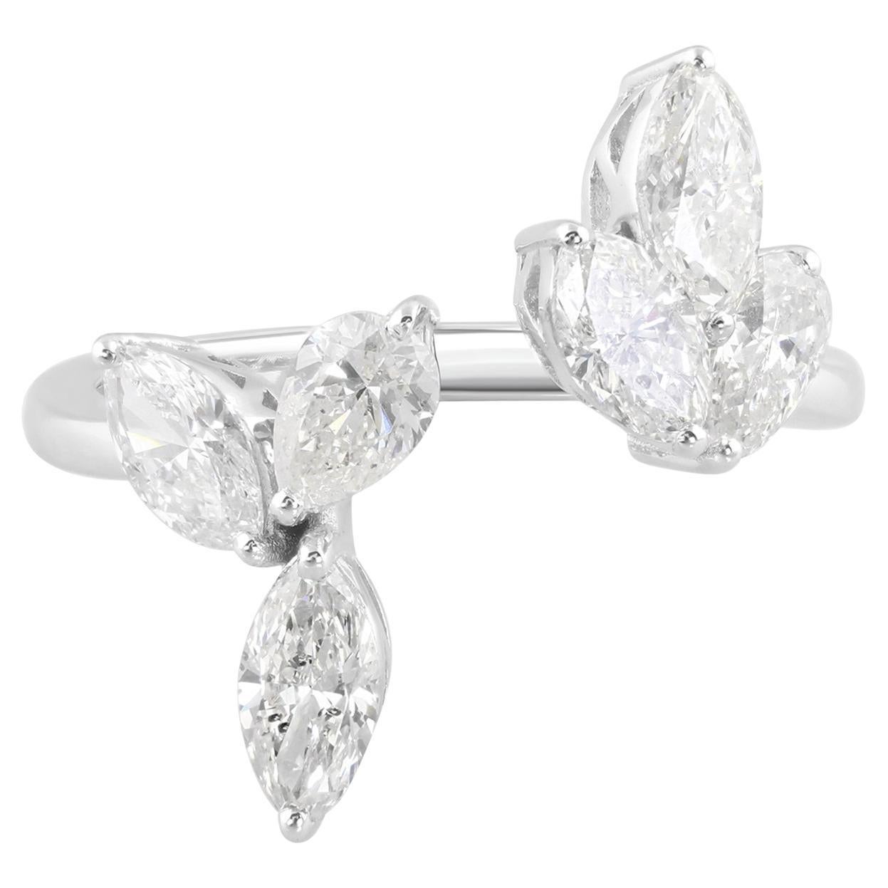 Anillo puño diamante pera natural 1,87 quilates Oro blanco 14 quilates Joyería hecha a mano