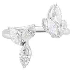 Natural 1.87 Carat Pear Diamond Cuff Ring 14 Karat White Gold Handmade Jewelry