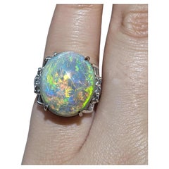 Natural 18.70 ct Black Opal and Diamond Cocktail Ring in Platinum