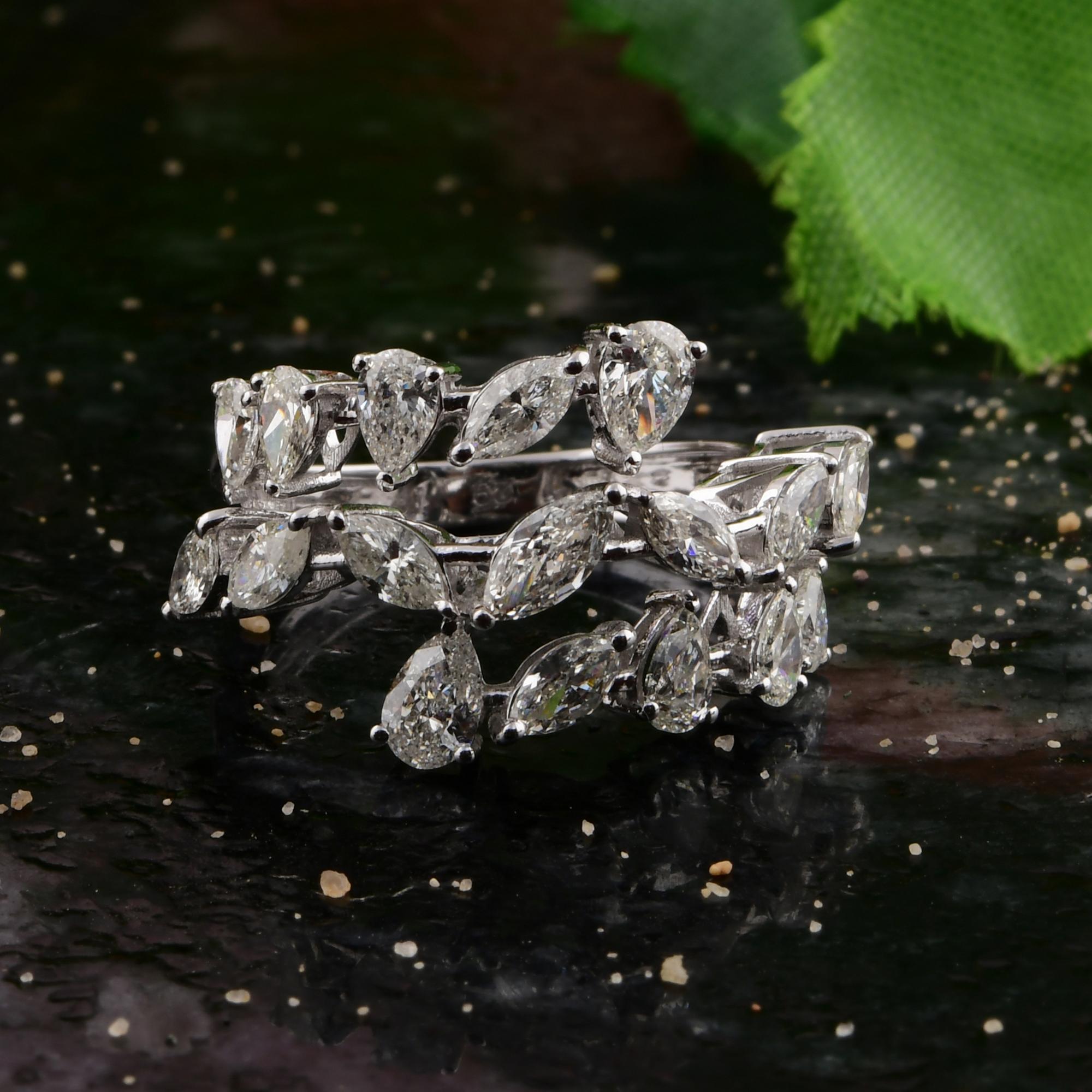 Marquise Cut Natural 1.88 Carat SI/H Marquise Diamond Spiral Ring 14k White Gold Jewelry For Sale