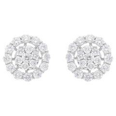 Natural 1.88 Carat SI/H Round Diamond Cluster Stud Earrings 14 Karat White Gold