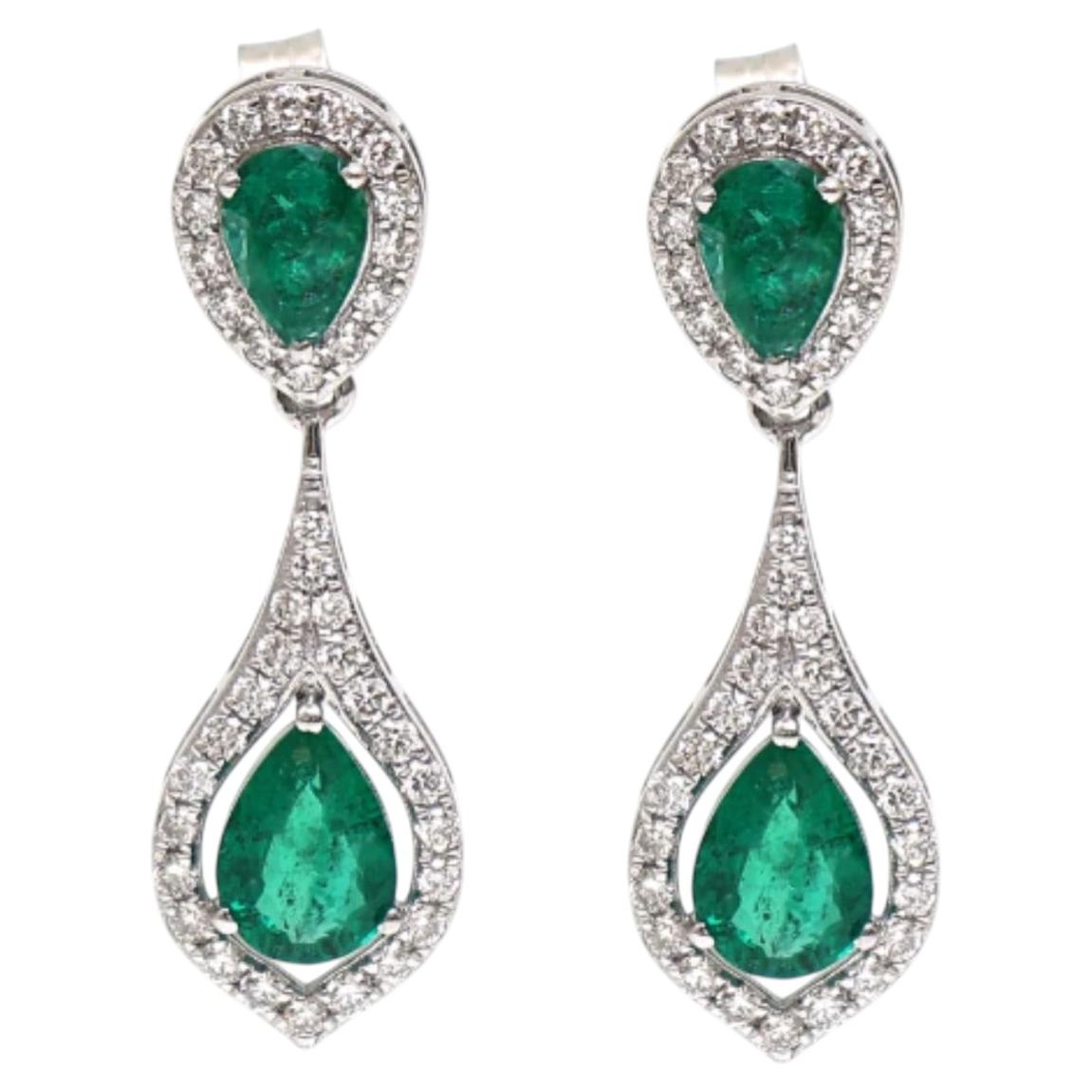14K Yellow Gold Emerald 1.88ct & Diamond 0.65ct Earrings