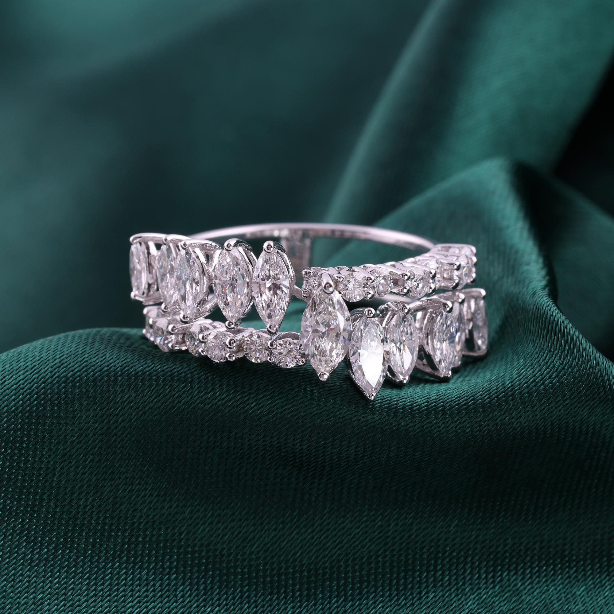 Im Angebot: Natürlicher 1,89 Karat SI/H Marquise Runder Diamantring 18 Karat Weißgold Schmuck () 3