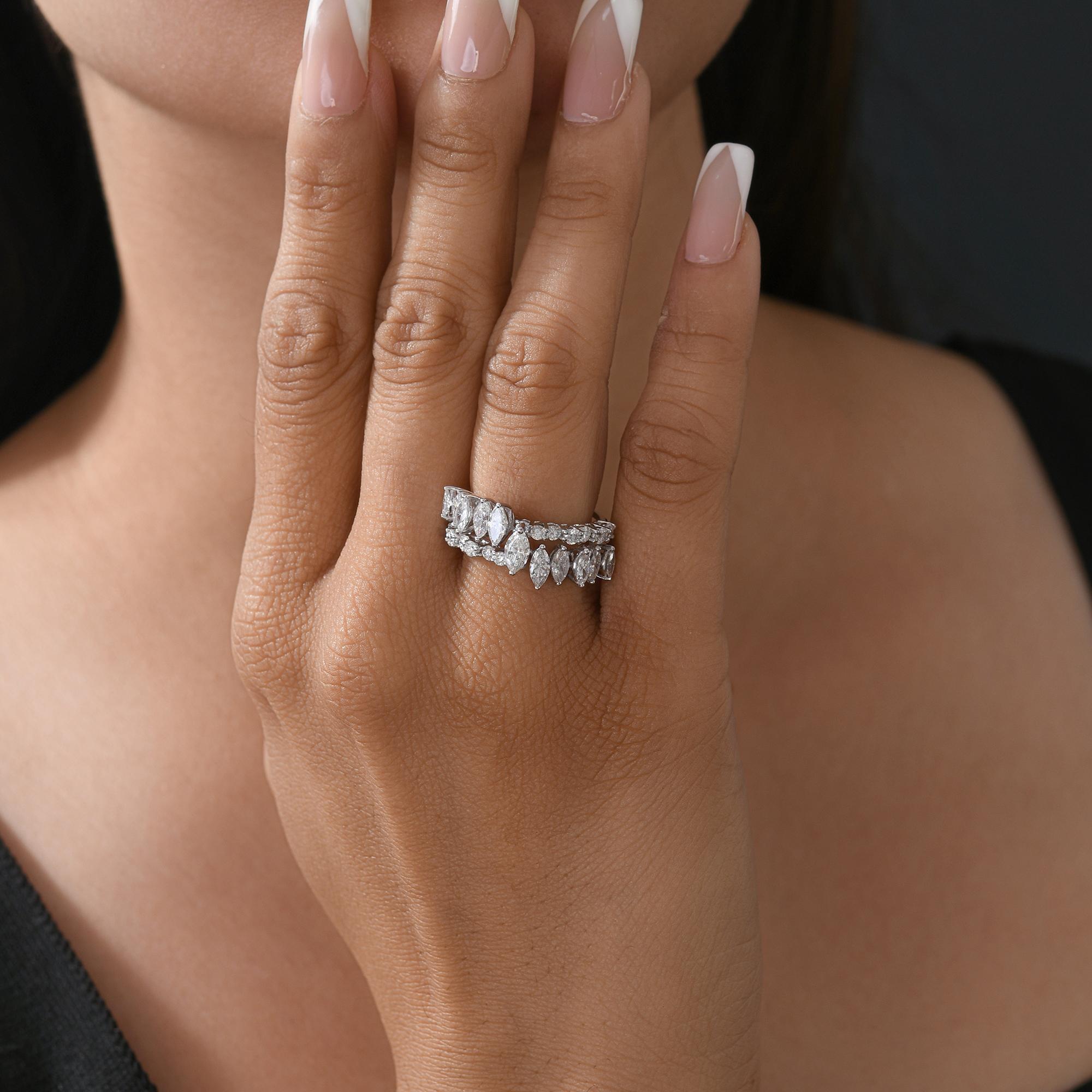 Im Angebot: Natürlicher 1,89 Karat SI/H Marquise Runder Diamantring 18 Karat Weißgold Schmuck () 4