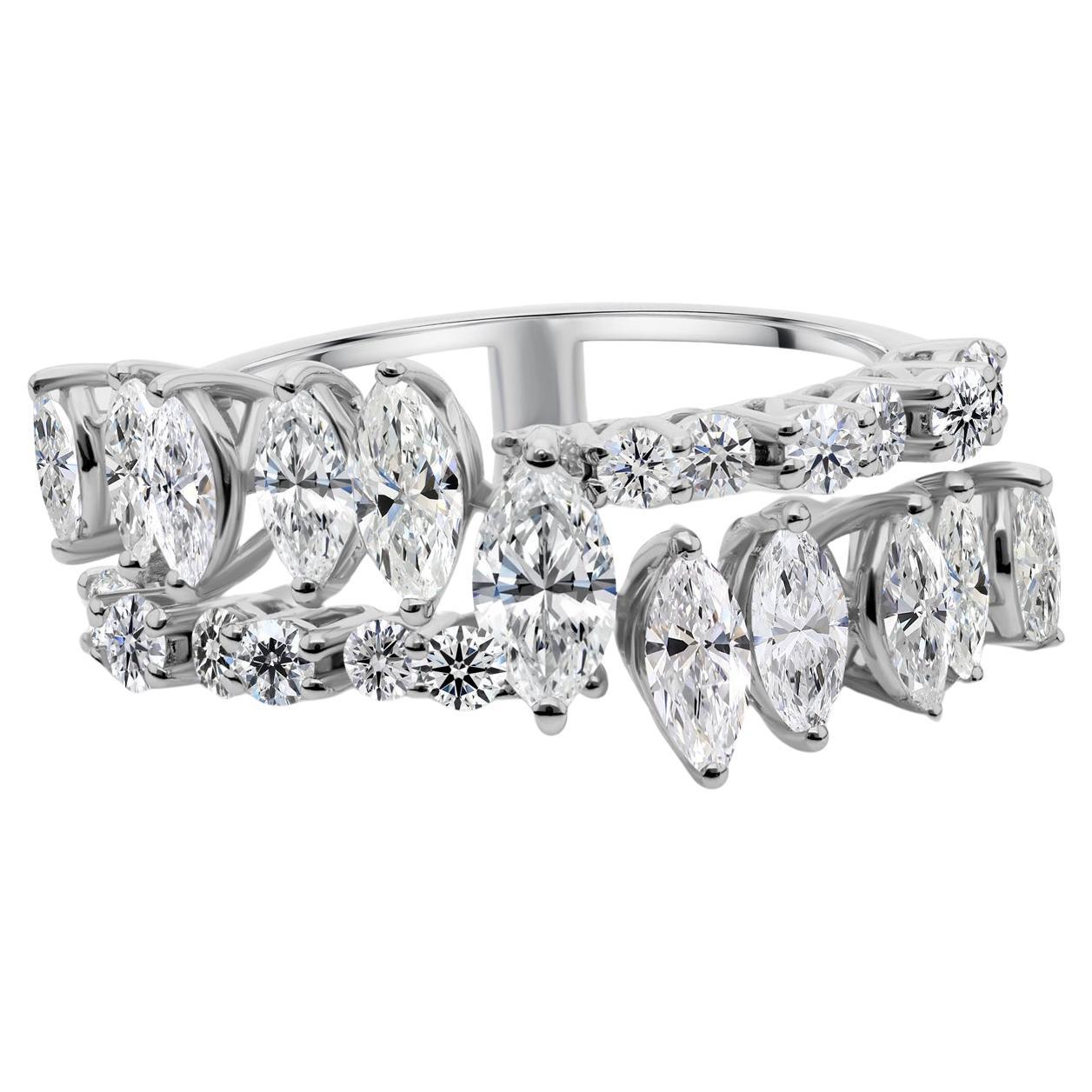 Natürlicher 1,89 Karat SI/H Marquise Runder Diamantring 18 Karat Weißgold Schmuck