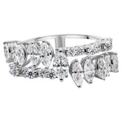 Natural 1.89 Carat SI/H Marquise Round Diamond Ring 18 Karat White Gold Jewelry