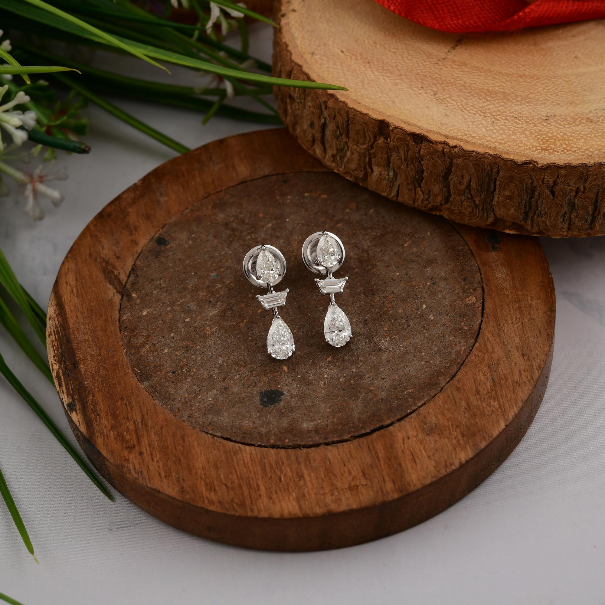 Modern Natural 1.89 Ct SI Clarity HI Color Diamond Drop Earrings 18 Karat White Gold For Sale