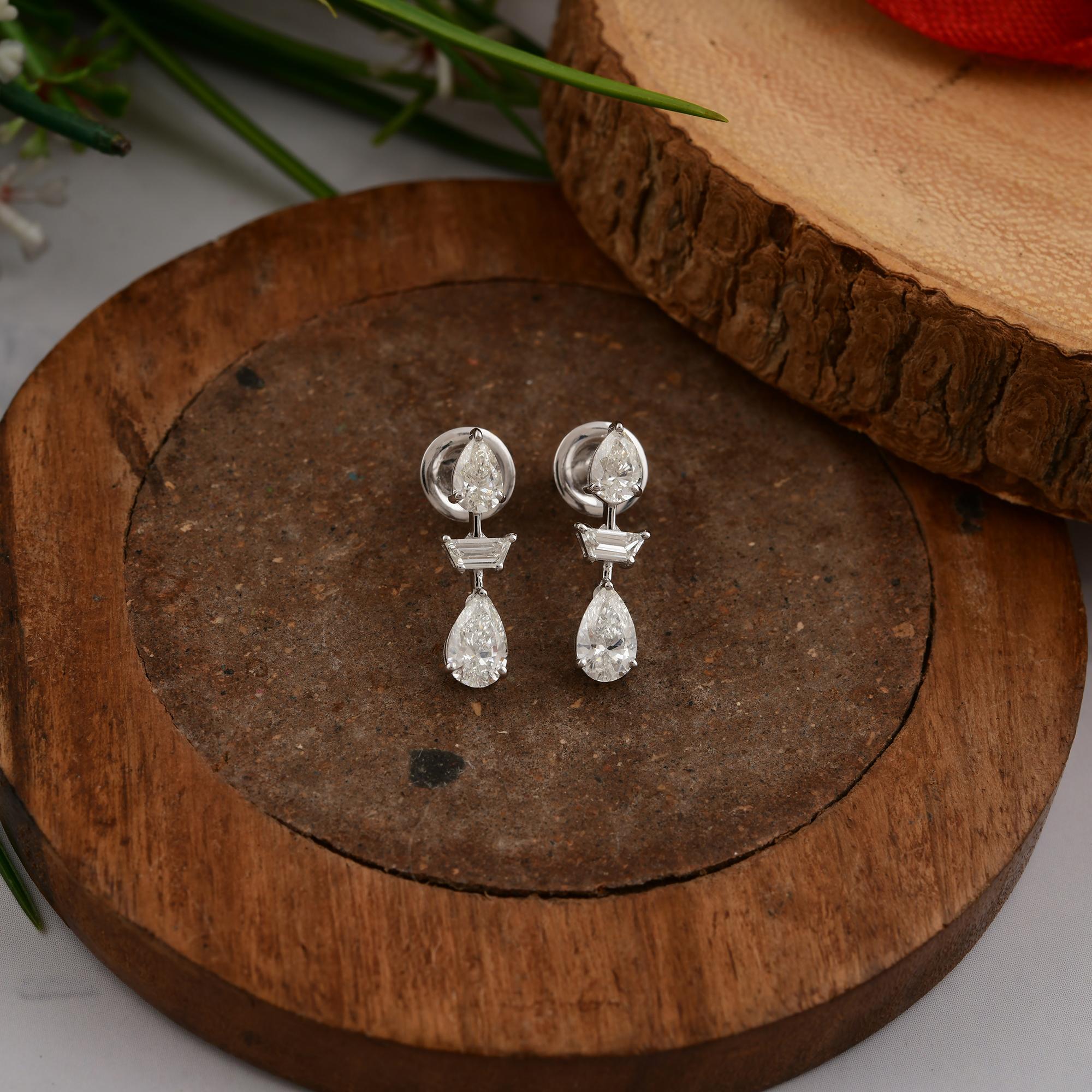 Women's Natural 1.89 Ct SI Clarity HI Color Diamond Drop Earrings 18 Karat White Gold For Sale