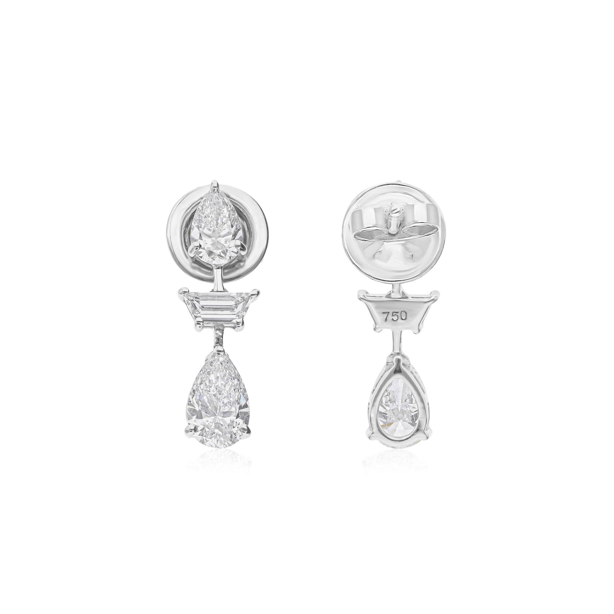 Natural 1.89 Ct SI Clarity HI Color Diamond Drop Earrings 18 Karat White Gold For Sale 2