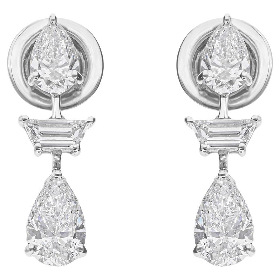 Natural 1.89 Ct SI Clarity HI Color Diamond Drop Earrings 18 Karat White Gold