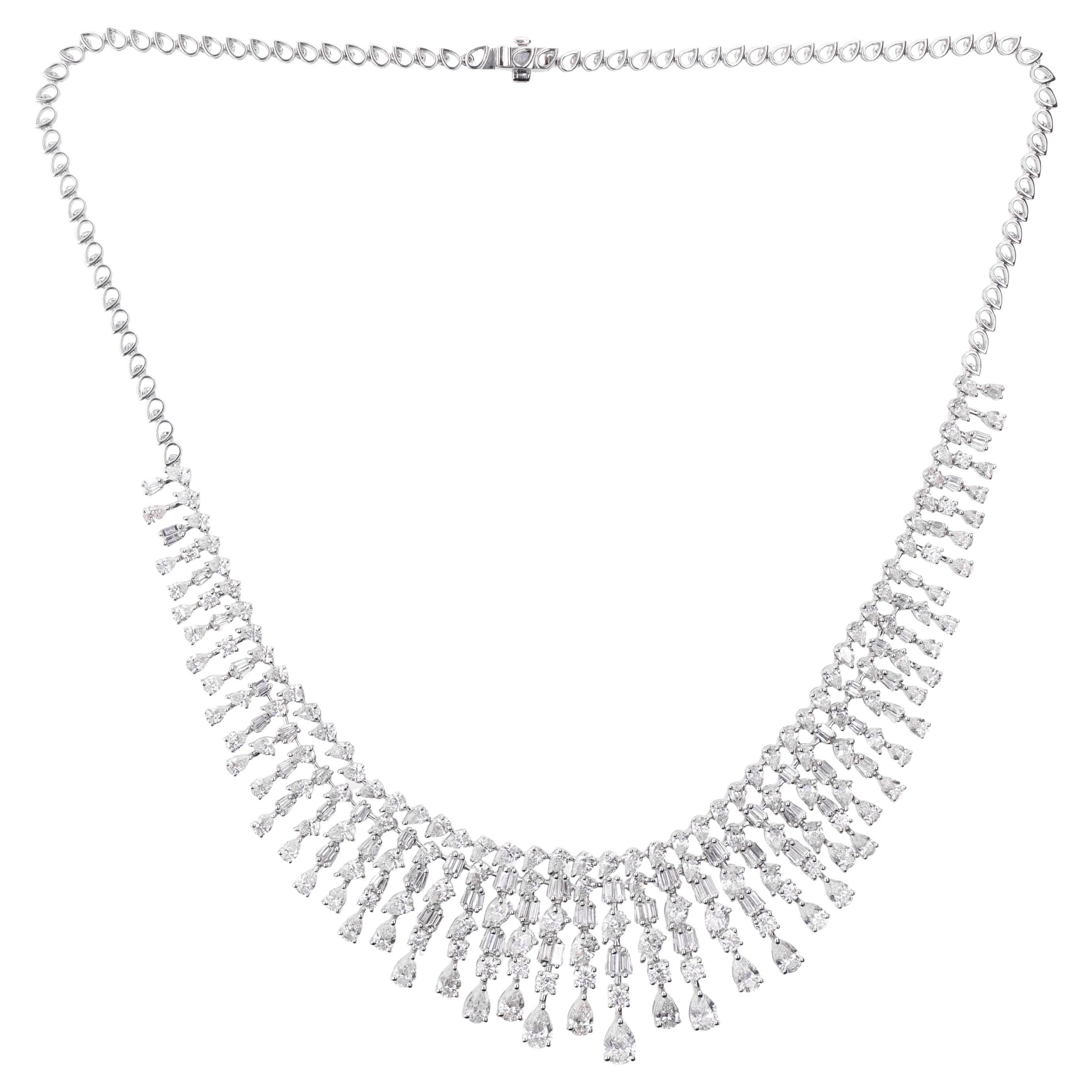 Collana di diamanti multipli naturali da 18,96 carati SI/H in oro bianco 18 carati Gioielli di pregio in vendita
