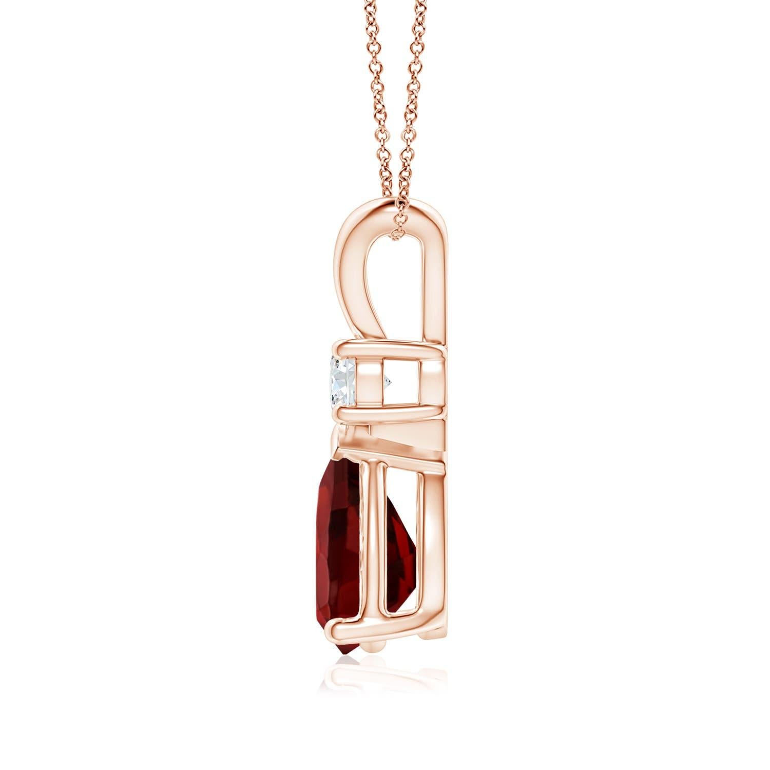 Pear Cut Natural 1.8ct Garnet Teardrop Pendant with Diamond in 14K Rose Gold For Sale