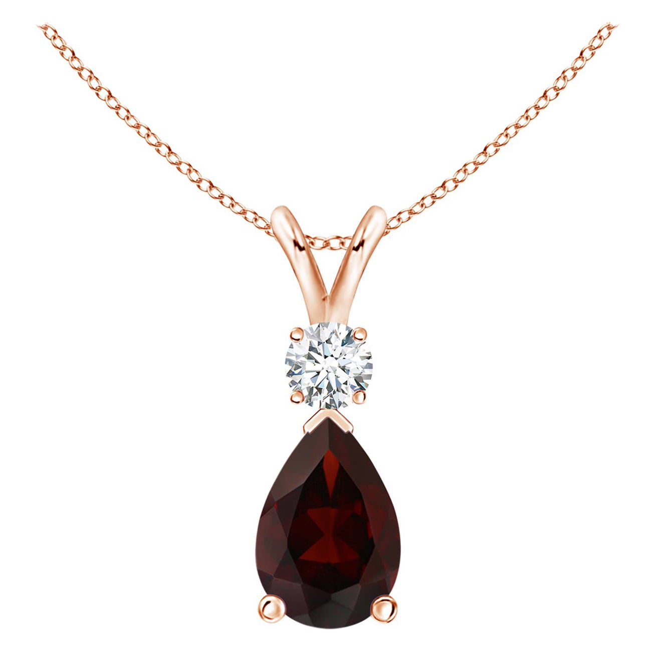 Ciondolo a goccia con granato Nature 1,8ct e diamante in oro rosa 14K