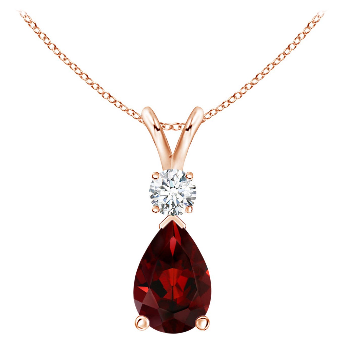 Ciondolo a goccia con granato Nature 1,8ct e diamante in oro rosa 14K