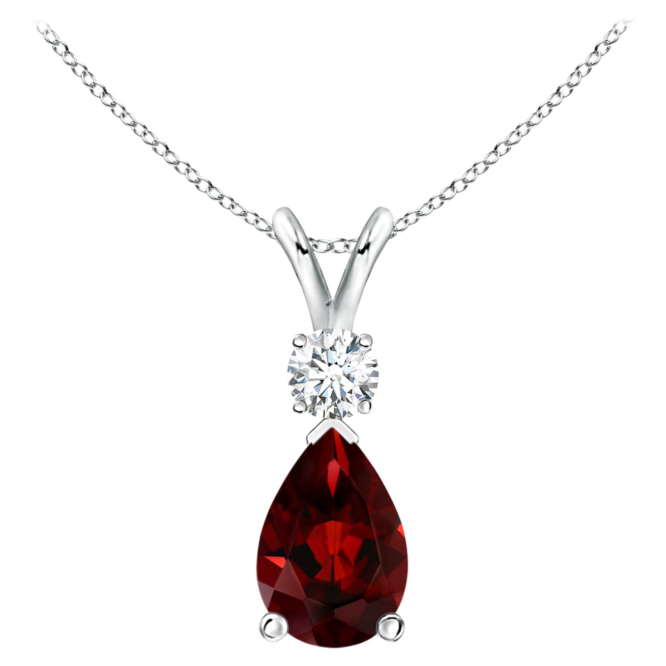 Ciondolo a goccia con granato naturale da 1,8 carati e diamante in oro bianco 14K