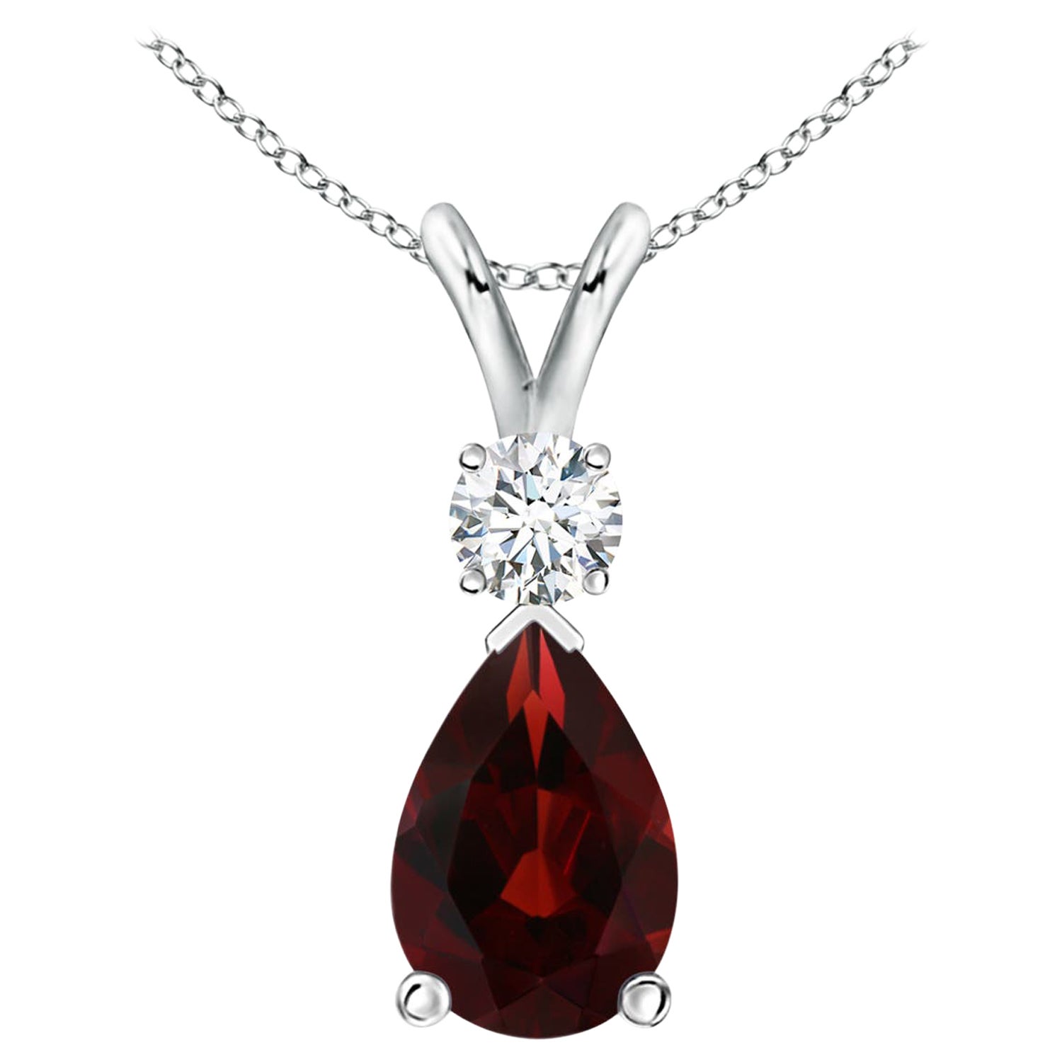 Ciondolo a goccia con granato naturale da 1,8 carati e diamante in oro bianco 14K