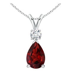 Natural 1.8ct Garnet Teardrop Pendant with Diamond in 14K White Gold