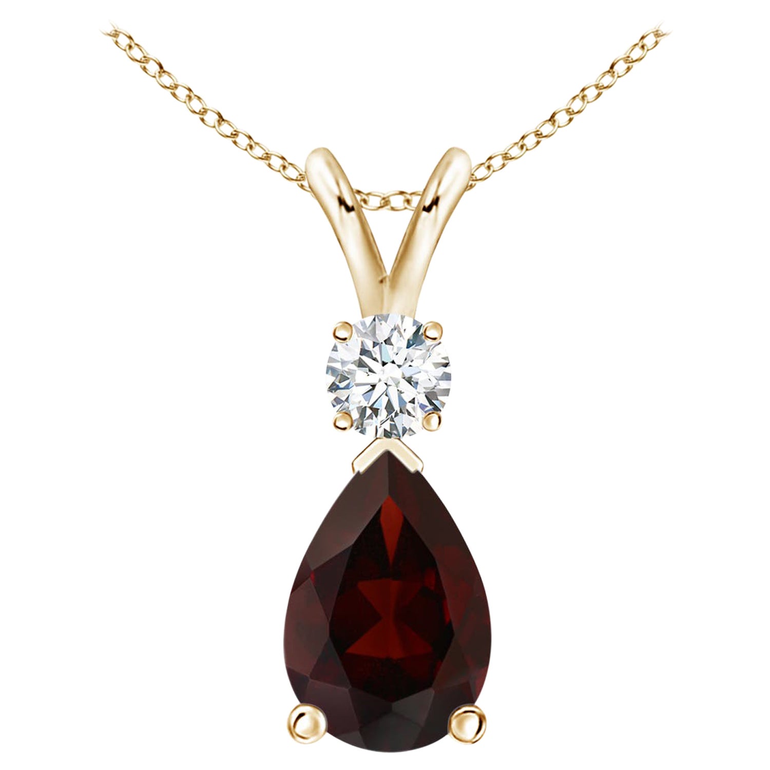 Ciondolo a goccia con granato Nature 1,8ct e diamante in oro giallo 14K