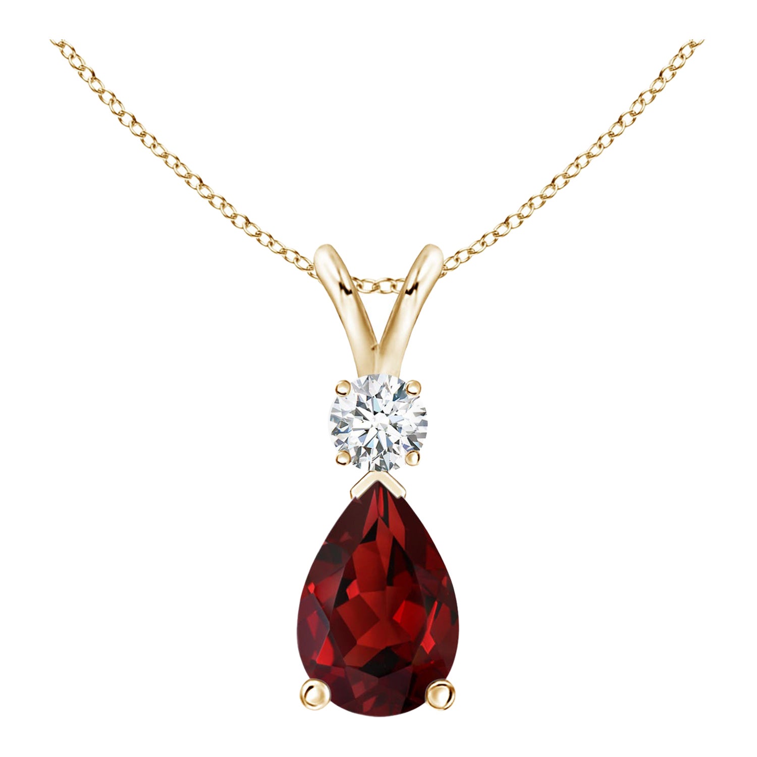 Natürlicher 1,8 Karat Granat-Tropfen-Anhänger mit Diamant in 14K Gelbgold
