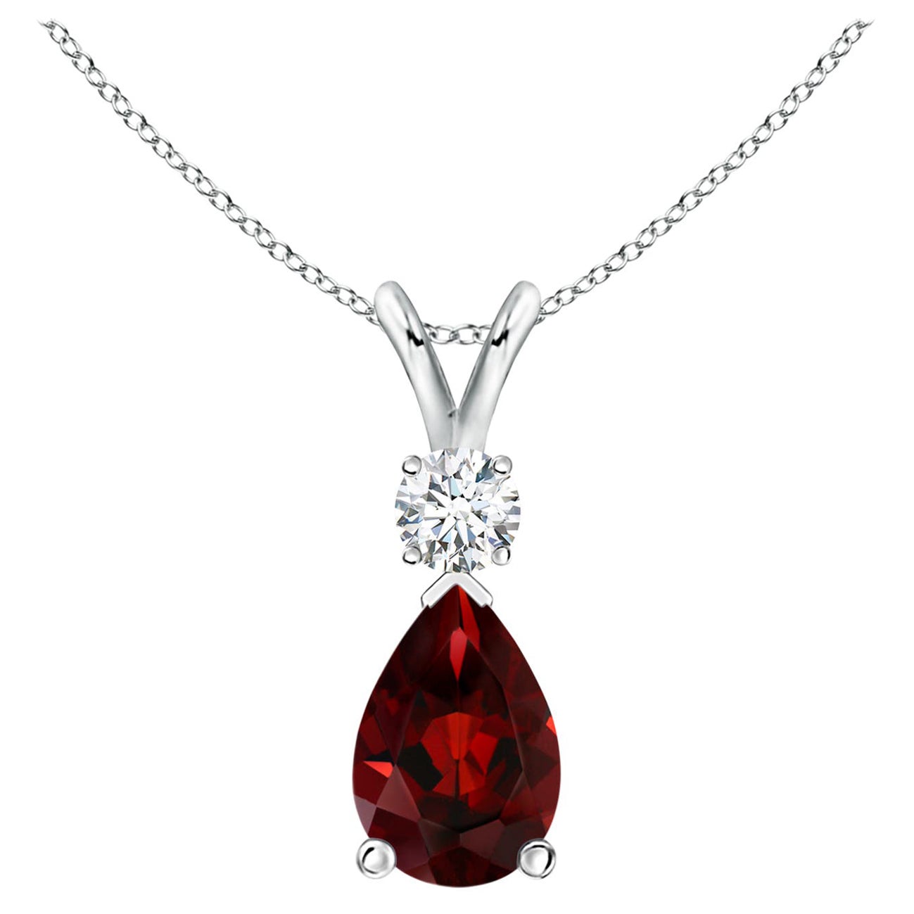 Natural 1.8ct Garnet Teardrop Pendant with Diamond in Platinum