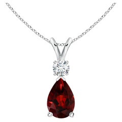 Natural 1.8ct Garnet Teardrop Pendant with Diamond in Platinum