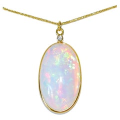 Natural 18k Solid Gold Opal Necklace with Diamond Accent