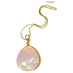 Natural 18k Solid Gold Opal Necklace With Diamond Accent