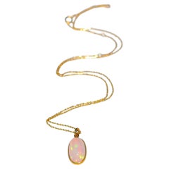 Natural 18k Solid Yellow Gold Opal Cabochon Pendant in 18K Solid Gold Chain