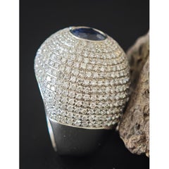 Natürliche 18K Weißgold 2.5 Ct. Blauer Saphir und 5,42 ct. Diamant-Cocktailring