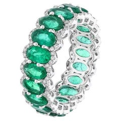 Natural 18k White Gold Emerald Eternity Ring Band, Diamond Eternity Gold Band