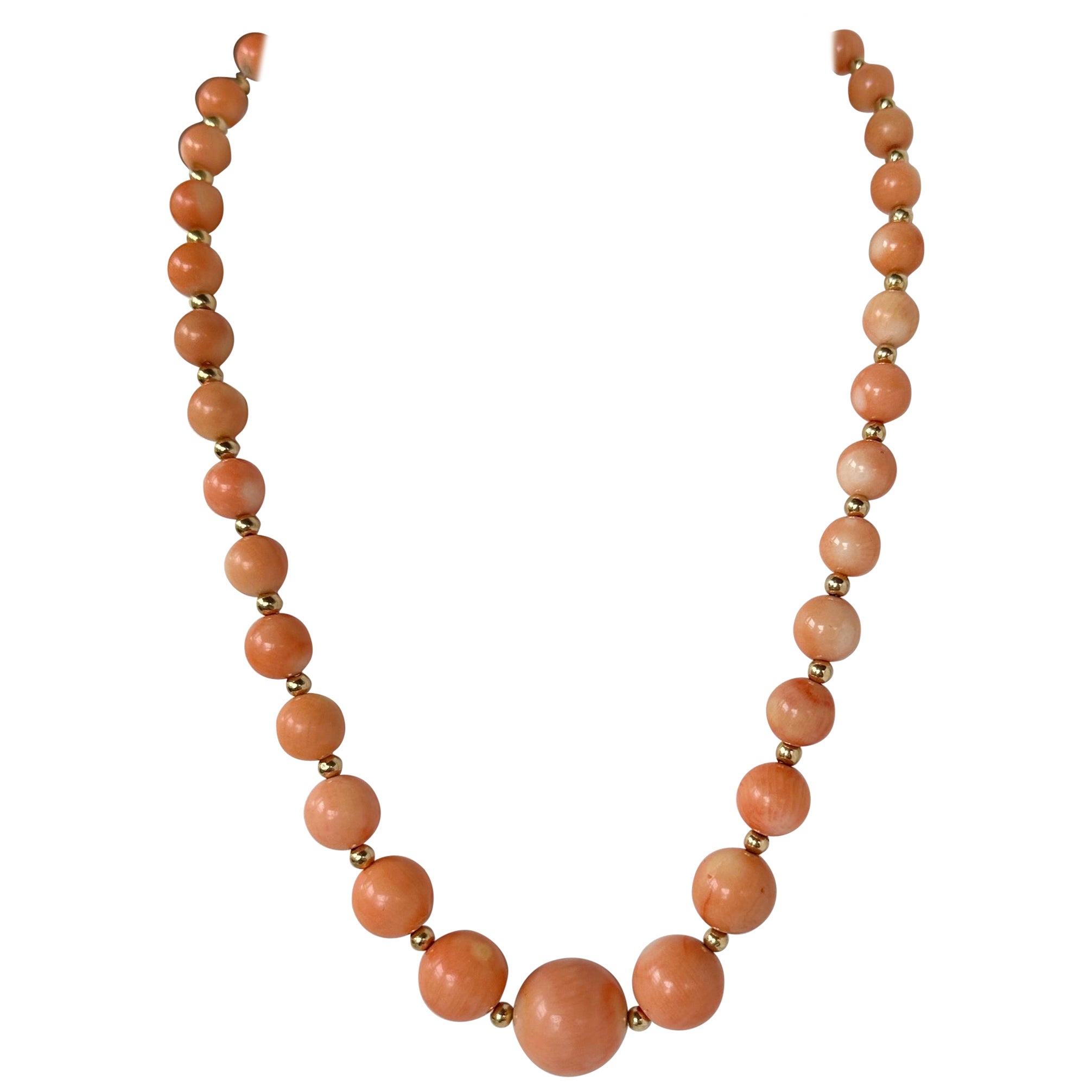Collar Natural de Coral Momo Rosa de 18mm y Oro de 14 Kilates Graduado 19.5 Pulgadas