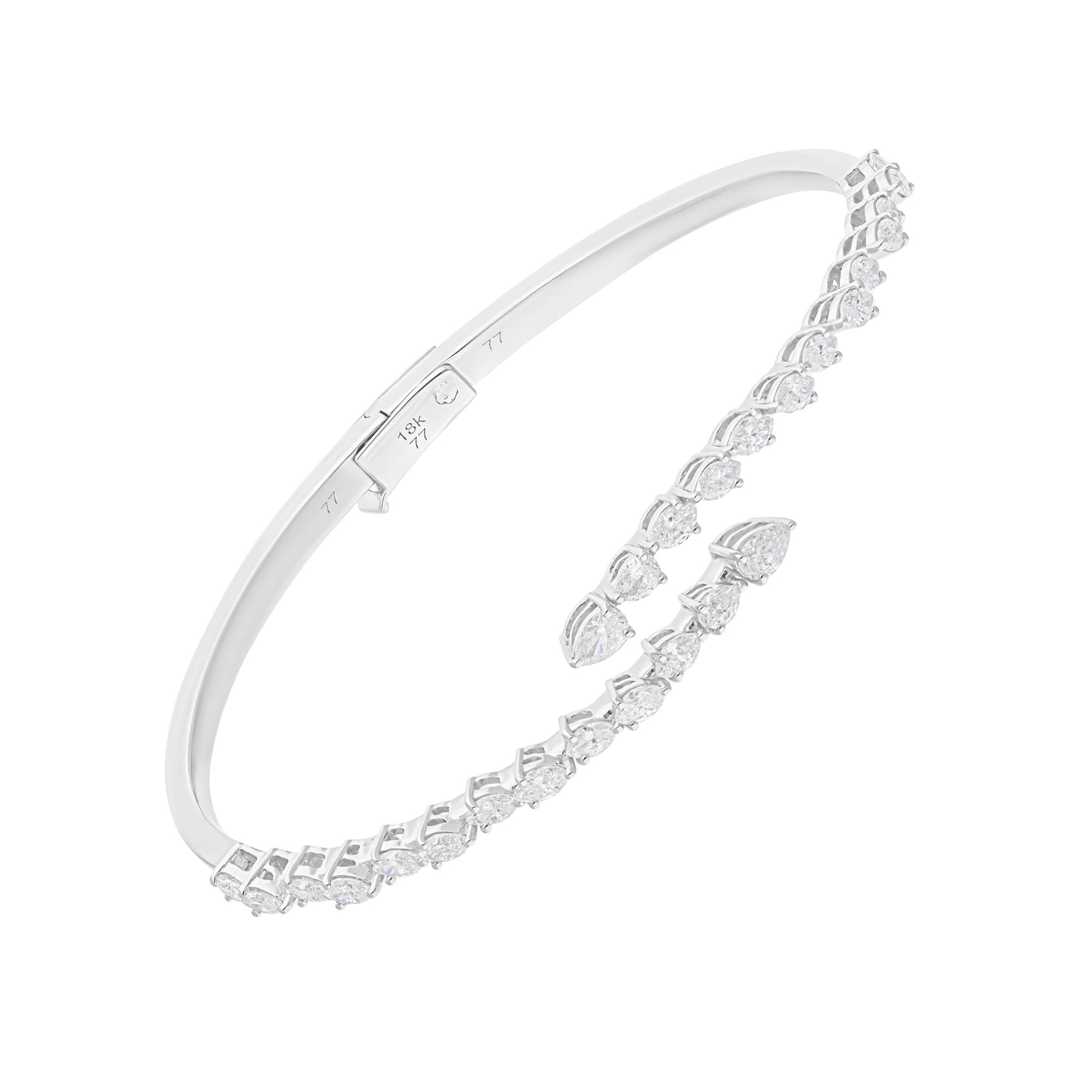 Pulsera brazalete de diamantes marquesa pera SI/H naturales de 1,9 quilates y oro blanco de 14k