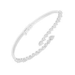 Natural 1.9 Carat SI/H Pear Marquise Diamond Wrap Bangle Bracelet 14k White Gold
