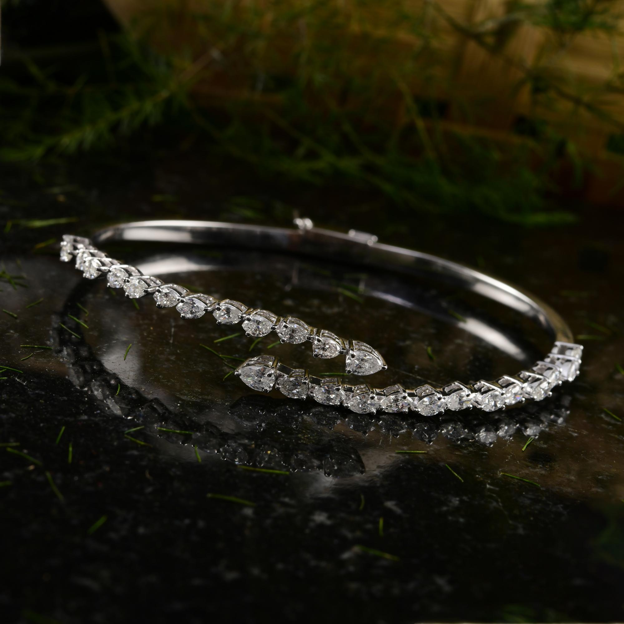 Women's Natural 1.9 Carat SI/H Pear Marquise Diamond Wrap Bangle Bracelet 18k White Gold For Sale