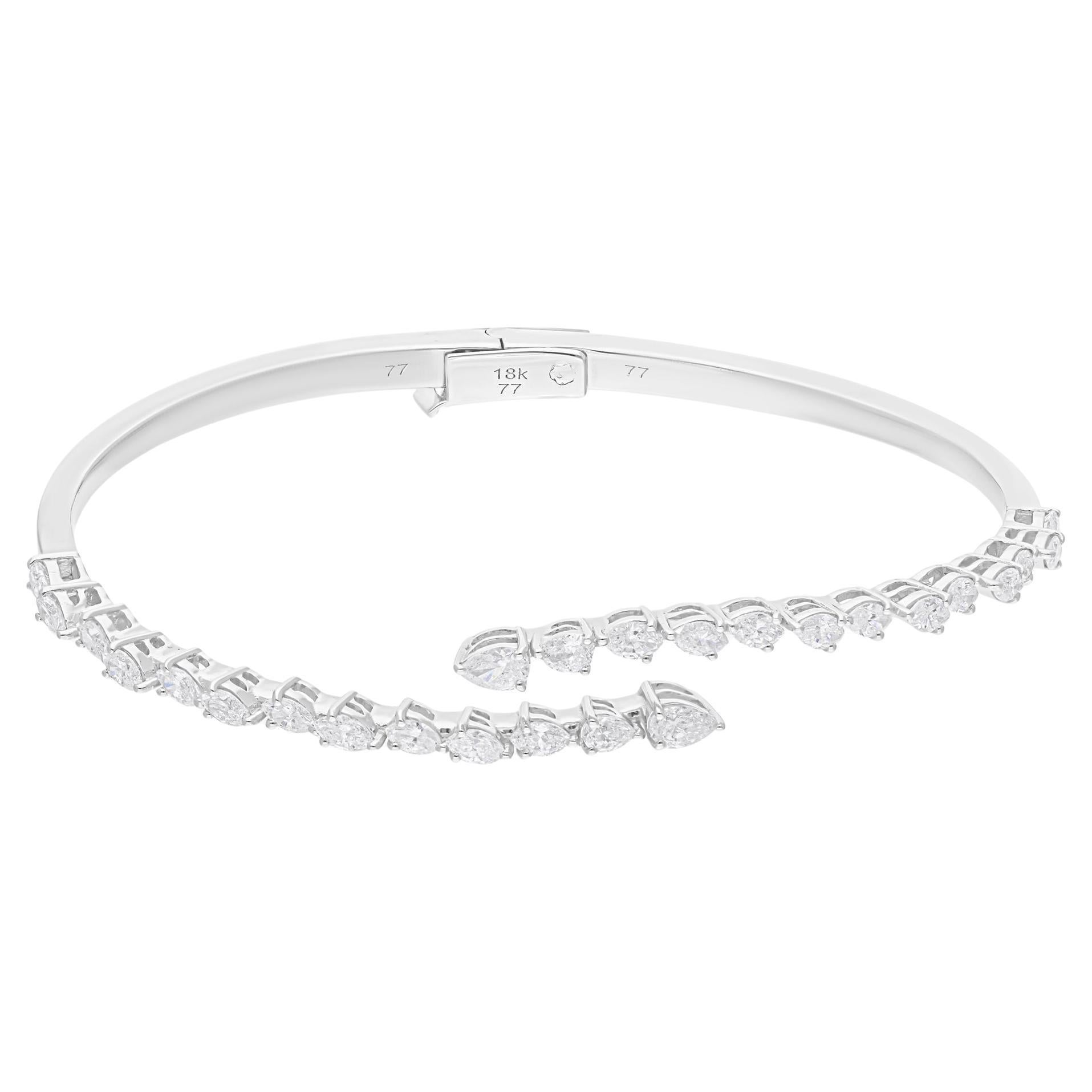 Natural 1.9 Carat SI/H Pear Marquise Diamond Wrap Bangle Bracelet 18k White Gold