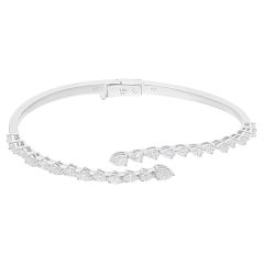 Natural 1.9 Carat SI/H Pear Marquise Diamond Wrap Bangle Bracelet 18k White Gold