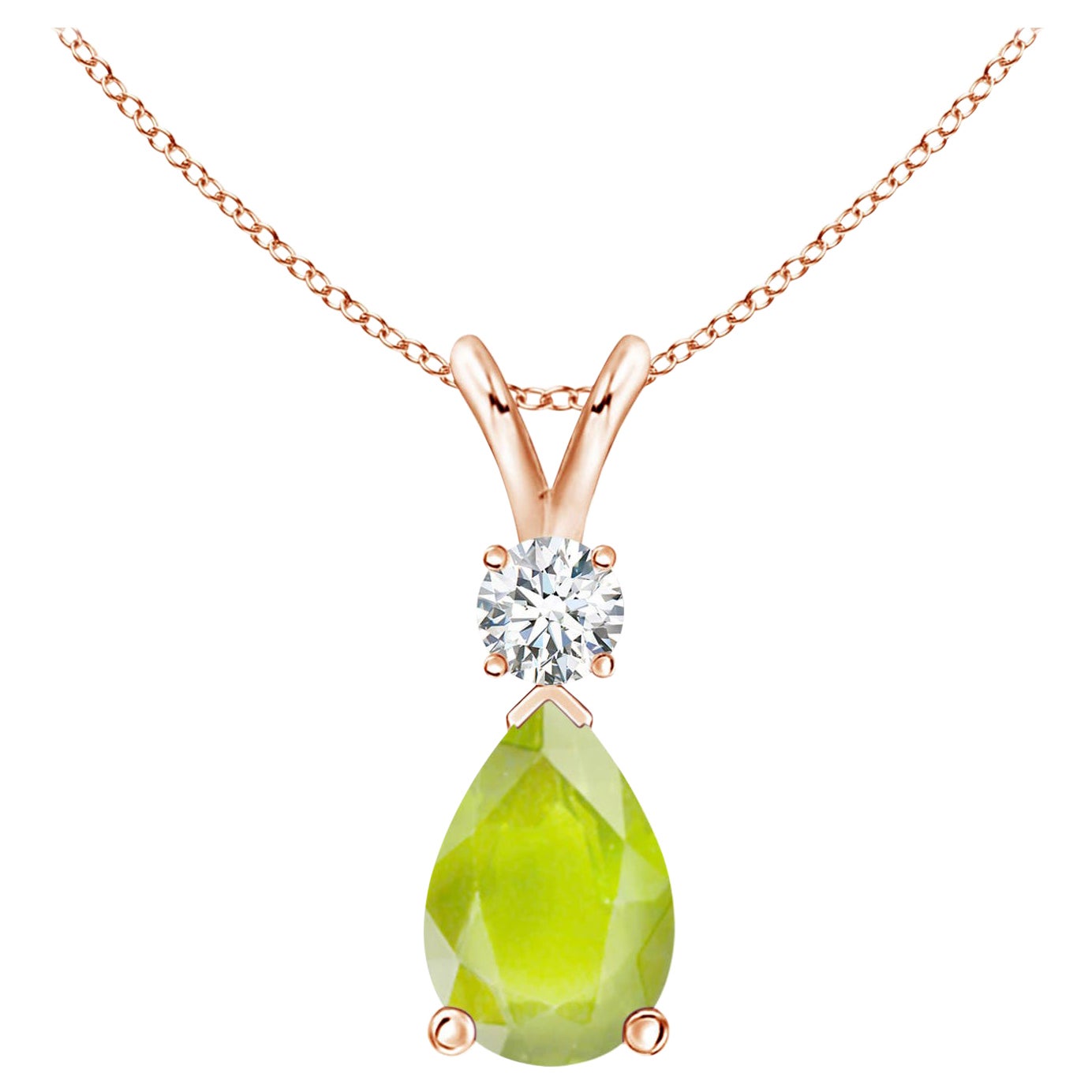Natürlicher 1,9 Karat Peridot Tropfenanhänger mit Diamant in 14K Roségold
